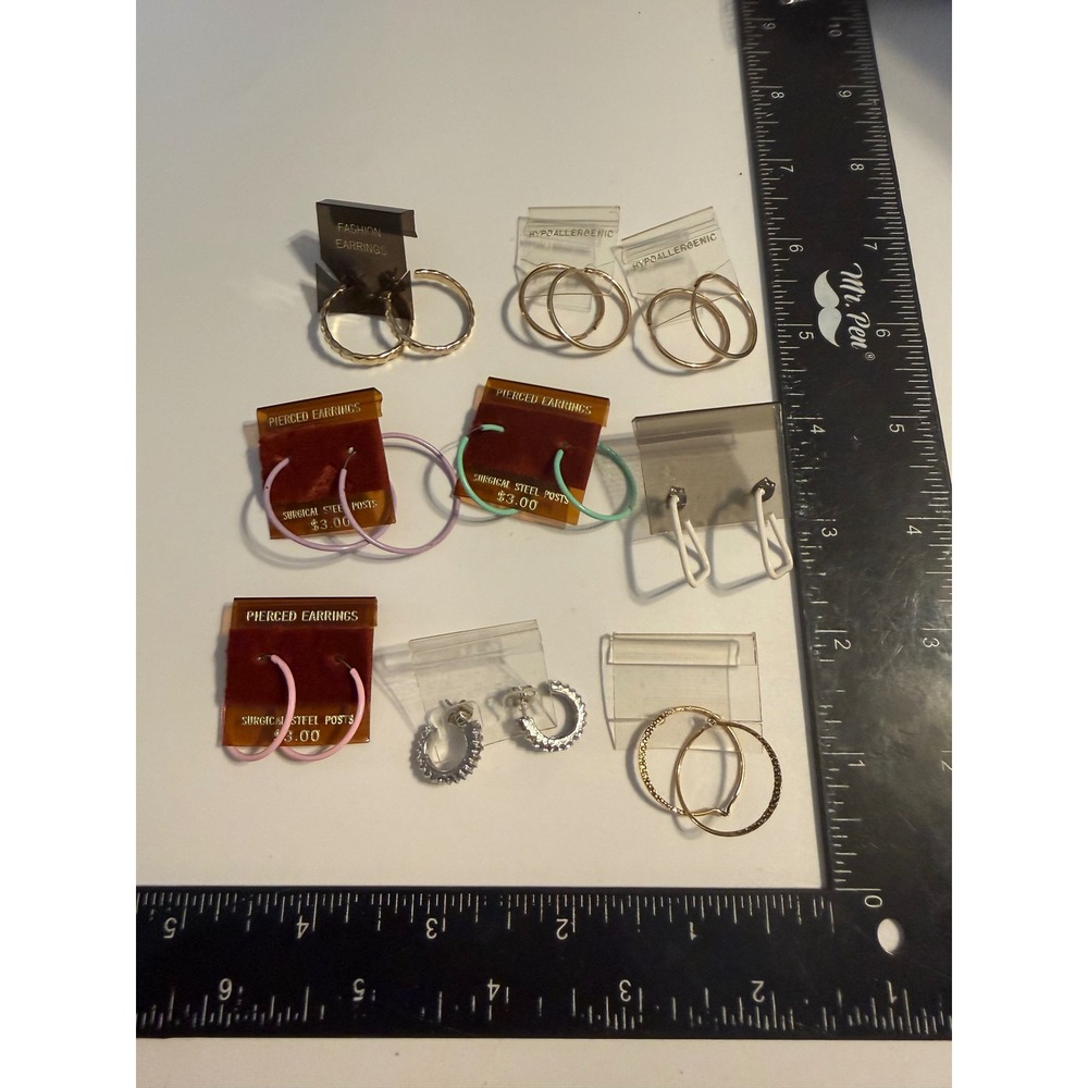 8 Pair Hoop Earring Lot Gold Silver Tone Pastel Enamel Surgical Steel Posts